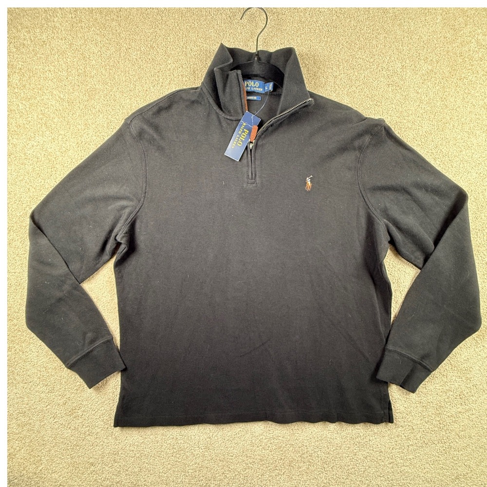 Polo Ralph Lauren Mens Black Estate Rib Quarter Zip Pullover Sweater Large NWT